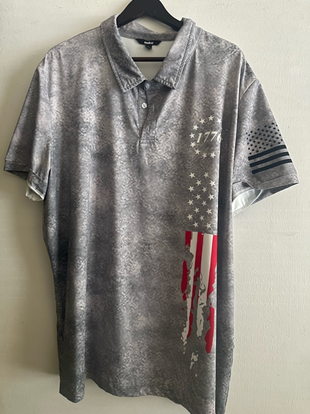Men's Gray Polo with Subtle Patriotic Graphic - 1776 Detail
